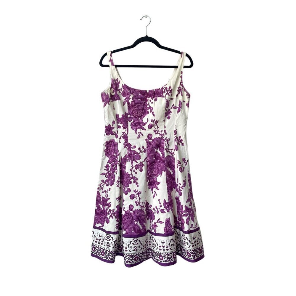 Nine West‎ Dress Size 10 Summer Fit and Flare Floral Purple White Feminine